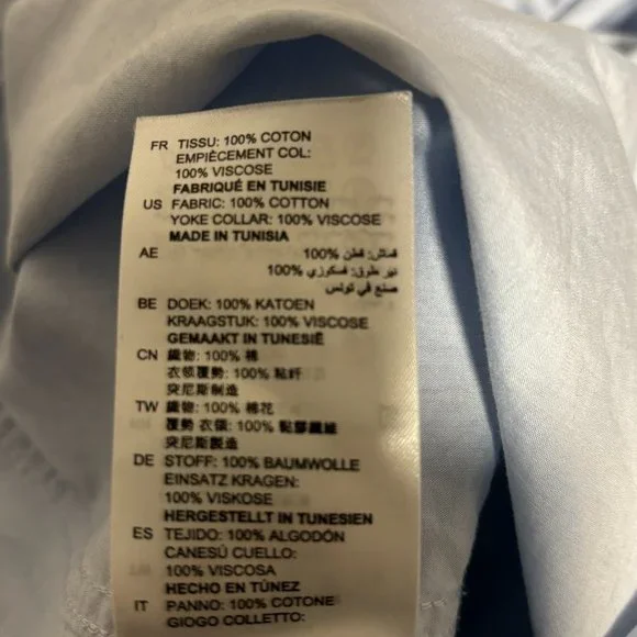 Sandro Paris Blue Contrast Collar Button Up Shirt Size Medium - Picture 10 of 11